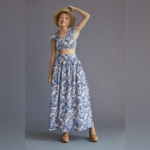 Anthropologie Forever That Girl Top & Skirt Set Blue Motif